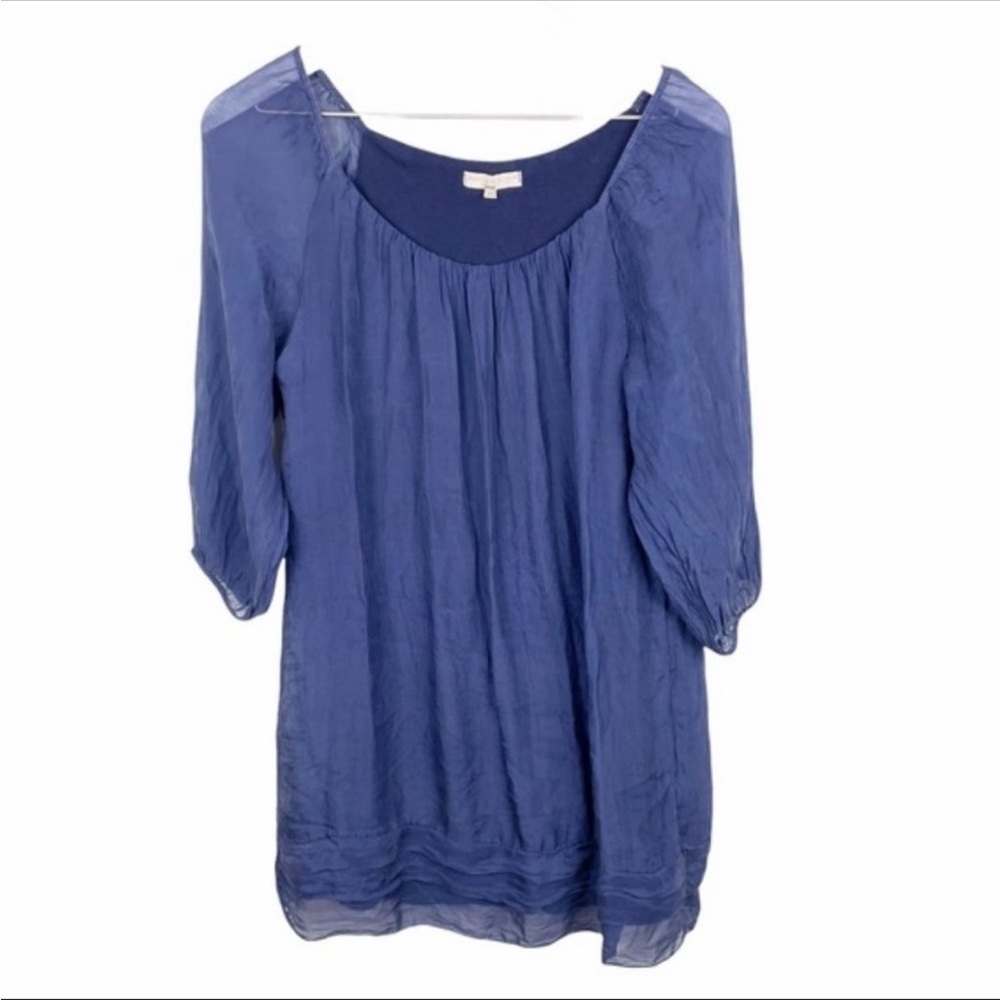 ProntoModa Giusy Italy 100% Silk Navy Blue Dress